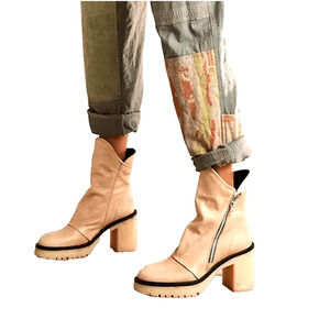 FREE PEOPLE "Jack" Women's Size 39.5 Spiced Chai Leather Zip Ankle Lugged Boot